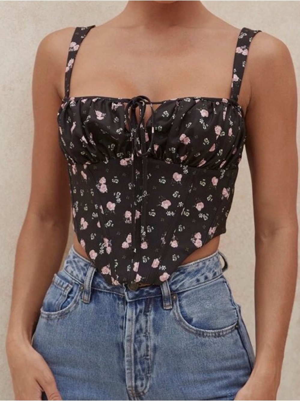 House of CB Gene Black Floral Corset Top